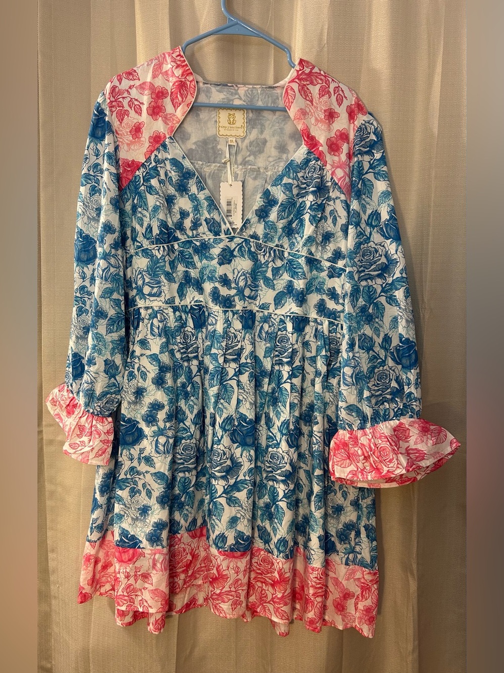 Simply Southern Multi Rose Blue Pink Floral Babydoll Dress XL